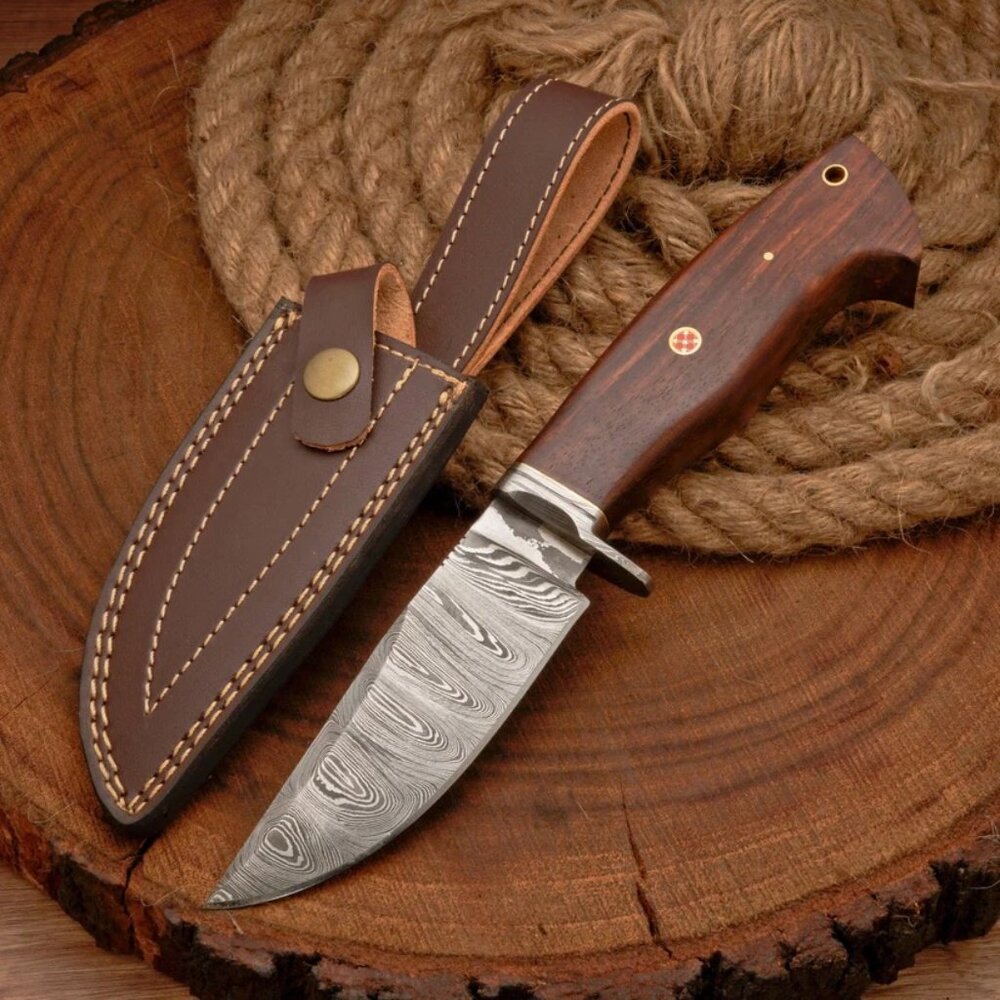 10" Custom Handmade Damascus Steel Hunting Knife Wood Handle